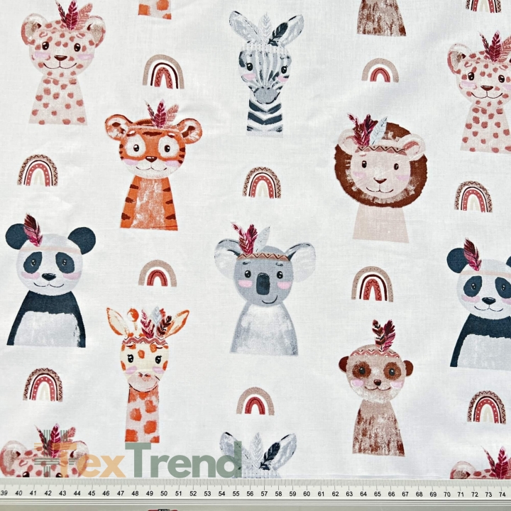 100% Baumwolle Indianerköpfe auf weißem Hintergrund  