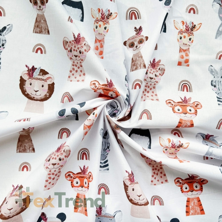 100% Baumwolle Indianerköpfe auf weißem Hintergrund  