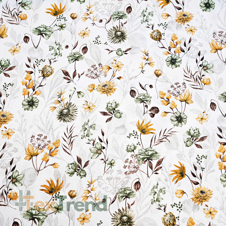 Baumwolle 100% Wiesenblumen gelb-grün  