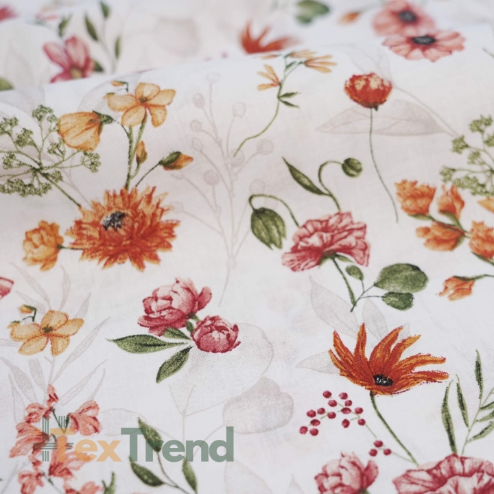 Baumwolle 100% Wiesenblumen rot-orange  