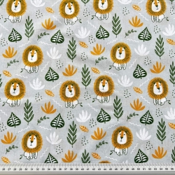 Baumwolle 100% Mini-Löwen auf grauem Hintergrund  