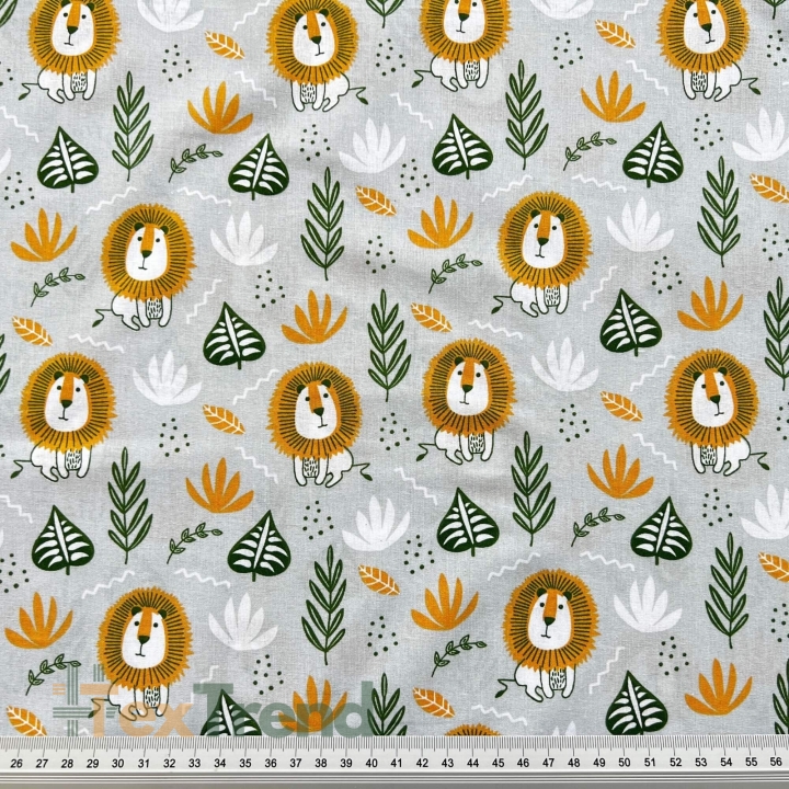 Baumwolle 100% Mini-Löwen auf grauem Hintergrund  