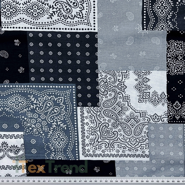 100% Baumwolle Patchwork schwarz-grau-weiß  