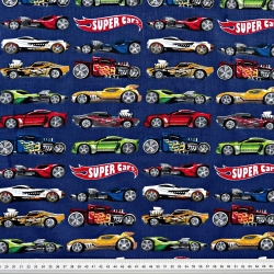 100% Baumwolle Super Cars auf dunkelblauem Hintergrund  