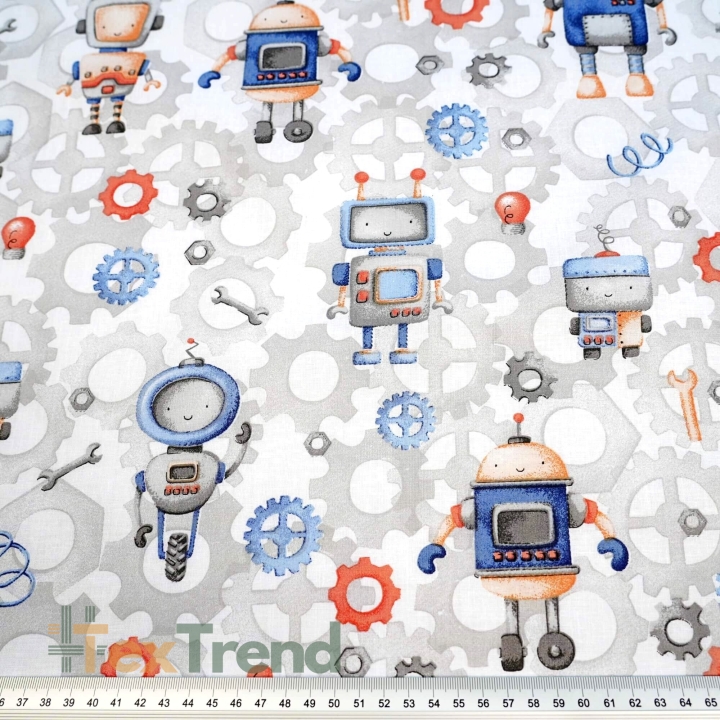 Baumwolle 100% Roboter blau-orange  