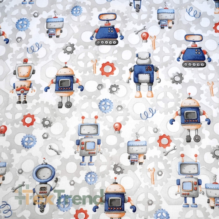 Baumwolle 100% Roboter blau-orange  