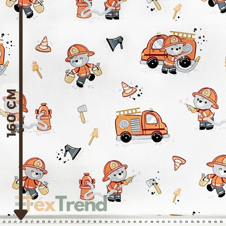 100% Baumwolle Feuerwehrbären auf weißem Hintergrund  