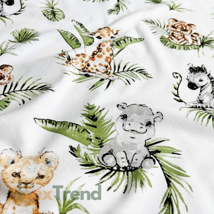 Interlock-Jersey Digitaldruck - afrikanische Tiere in tropischen Blättern  