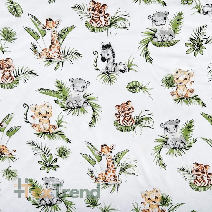 Interlock-Jersey Digitaldruck - afrikanische Tiere in tropischen Blättern  