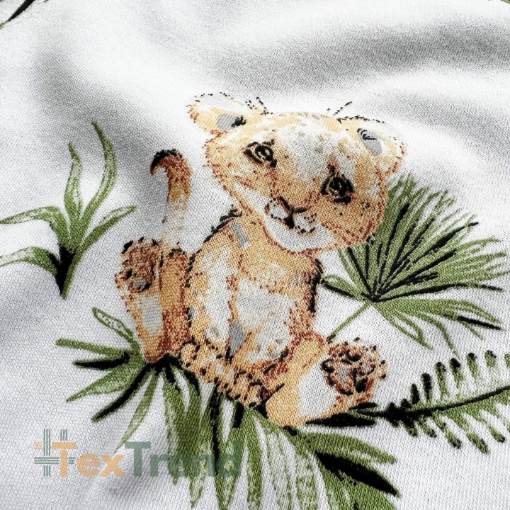 Interlock-Jersey Digitaldruck - afrikanische Tiere in tropischen Blättern  