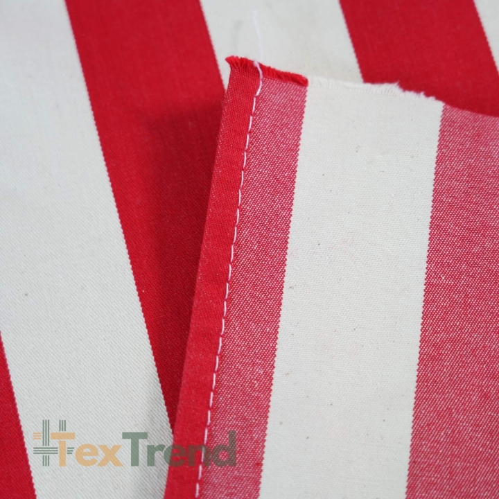 Liegegewebe rote Streifen auf ecrufarbenem Hintergrund  