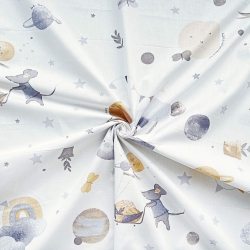 100% Baumwolle Tiere Mäuse im Weltraum auf weißem Hintergrund  