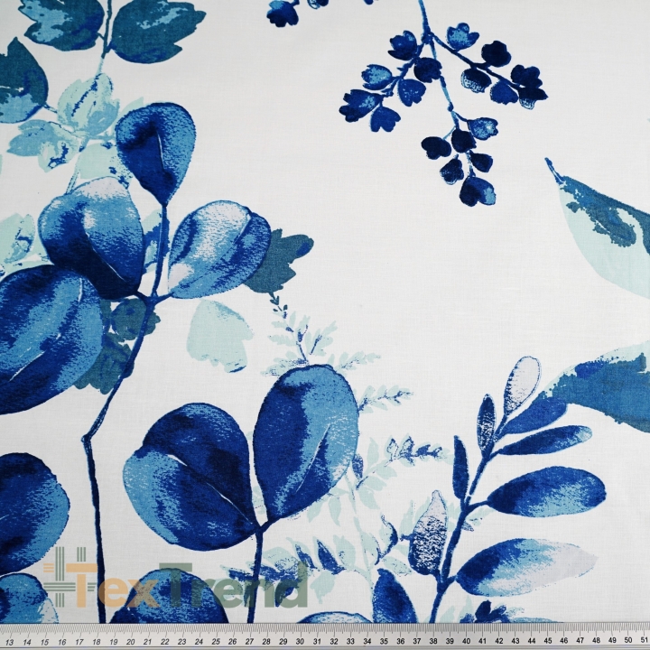 Baumwolle 100% smaragdgrüne Eukalyptusblätter auf weißem Hintergrund - 220 cm  