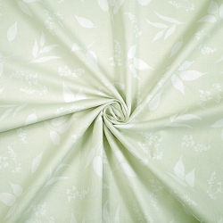 Baumwolle 100% weiße Blätter auf pistaziengrünem Hintergrund  