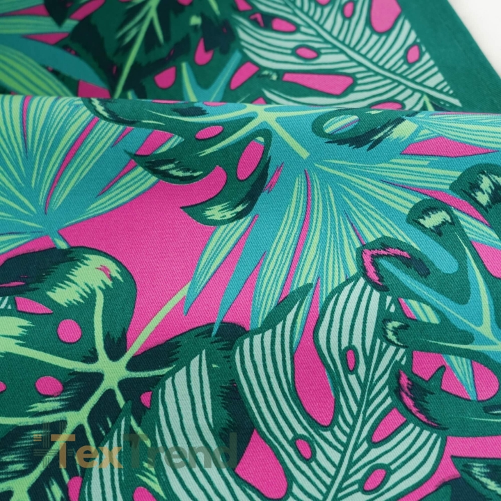 Liegegewebe Monstera-Blätter auf fuchsienfarbenem Hintergrund  