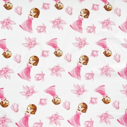 Baumwolle 100% Prinzessinnen mit Blumen rosa auf weißem Hintergrund  