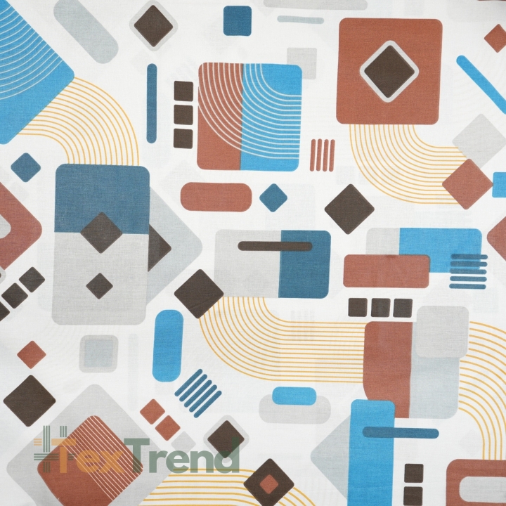 100% Baumwolle blau-braunes geometrisches Muster  