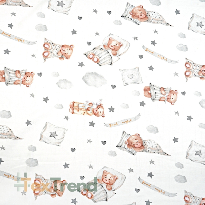 Baumwoll-Musselin schlafende Bären Good Night  