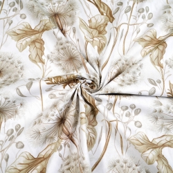 Baumwolle 100% Pusteblumen und Blätter in beige auf weißem Hintergrund  