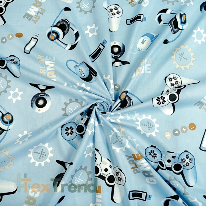 Baumwolle 100% Computerspiele auf hellblauem Hintergrund  