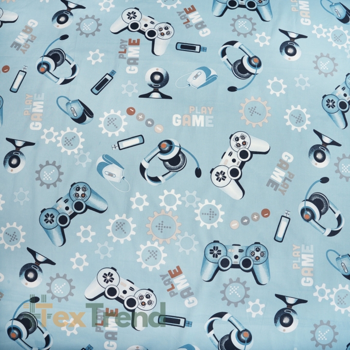 Baumwolle 100% Computerspiele auf hellblauem Hintergrund  