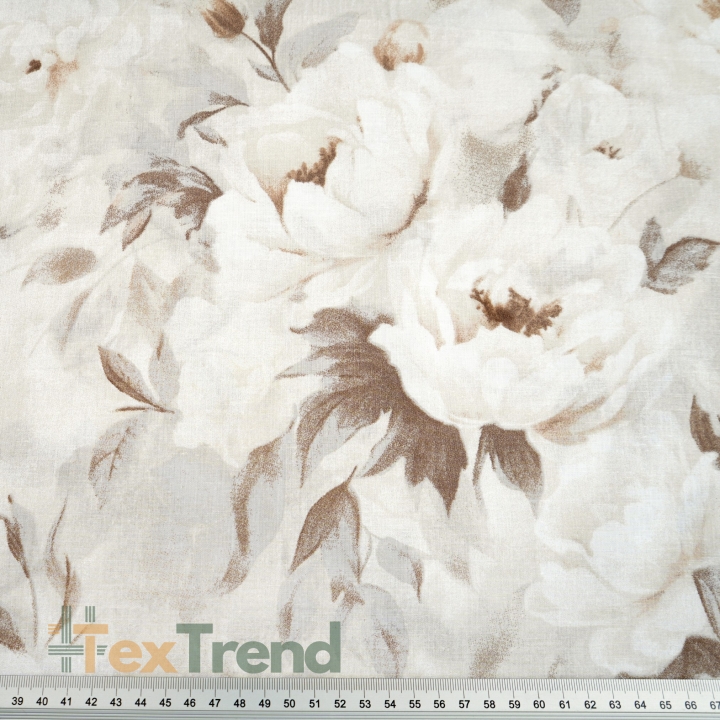 Baumwolle 100% beige Pfingstrosen  