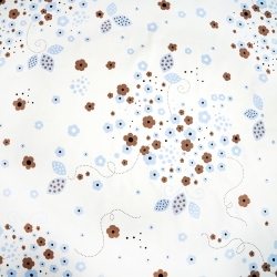 Baumwolle 100% braun-blaue Blümchen auf weißem Hintergrund  