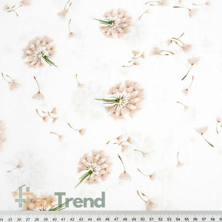 Baumwolle Musselin Pusteblumen beige auf weißem Hintergrund  