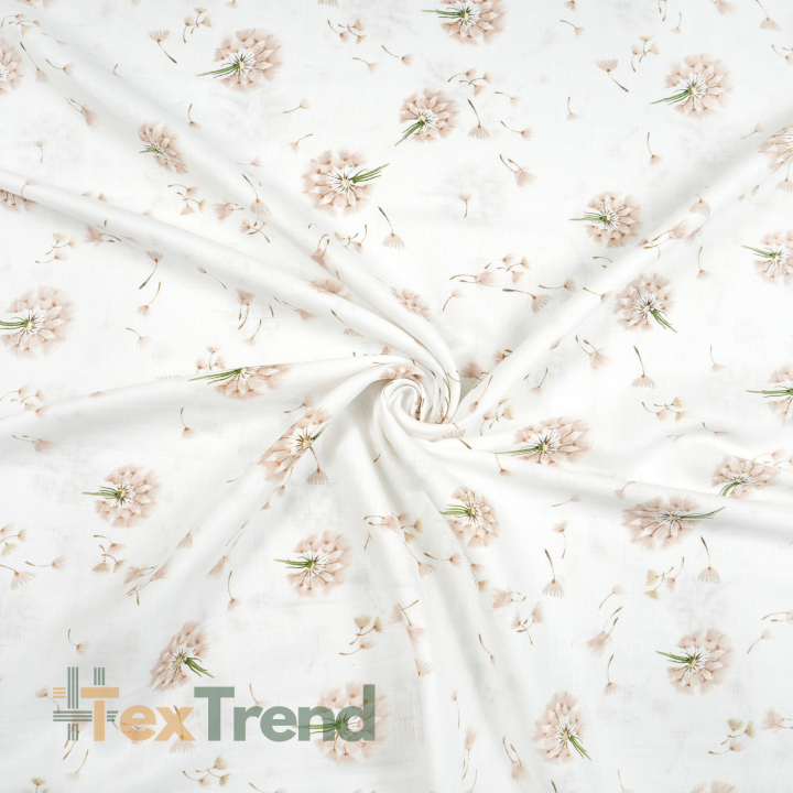 Baumwolle Musselin Pusteblumen beige auf weißem Hintergrund  