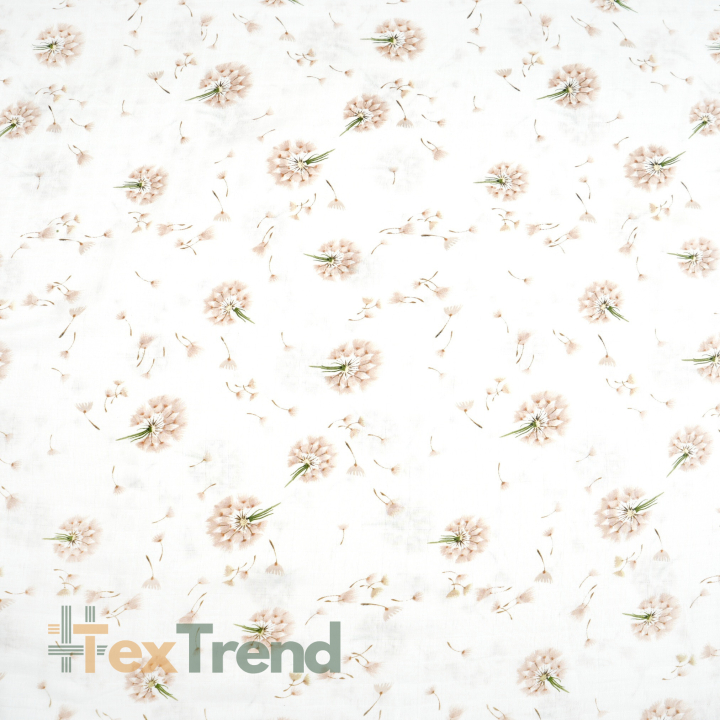 Baumwolle Musselin Pusteblumen beige auf weißem Hintergrund  