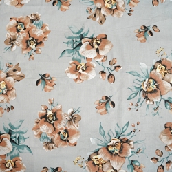 Baumwolle 100% braune Orchideen auf grauem Hintergrund  