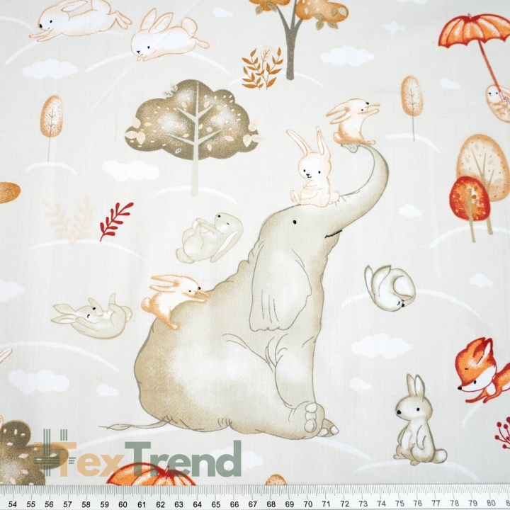 Baumwolle 100% große Elefanten auf beige-grauem Hintergrund  