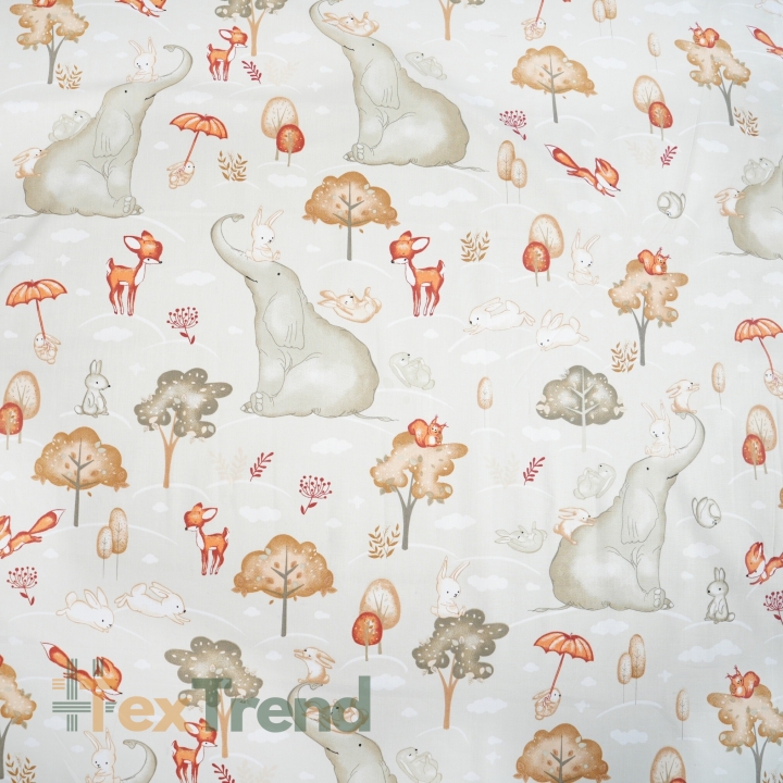 Baumwolle 100% große Elefanten auf beige-grauem Hintergrund  