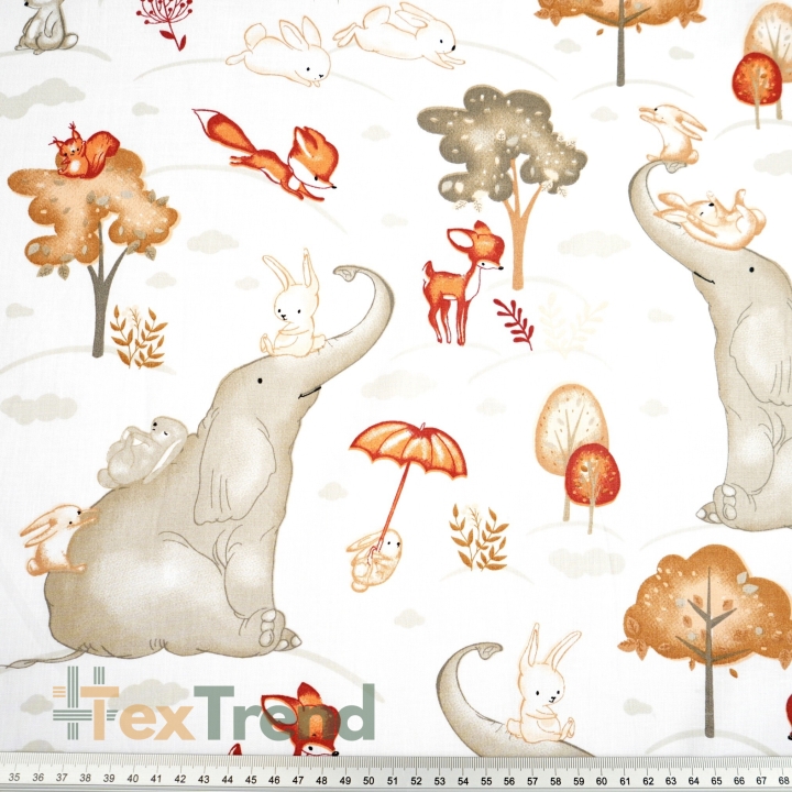 Baumwolle 100% große Elefanten auf weißem Hintergrund  