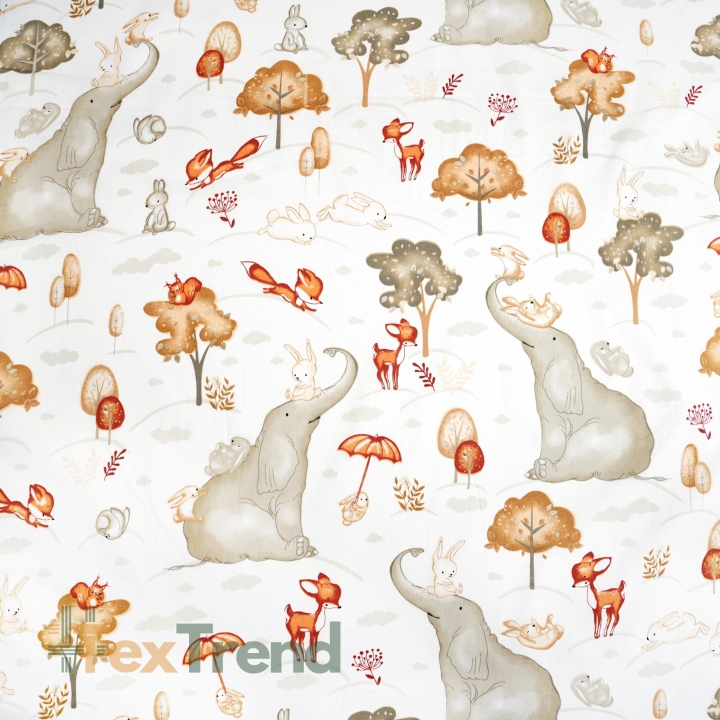 Baumwolle 100% große Elefanten auf weißem Hintergrund  