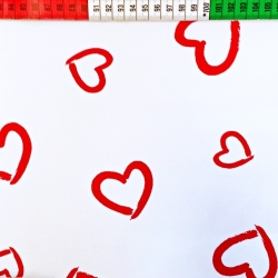 Baumwolle 100% Herzen Konturen rot auf weißem Hintergrund  