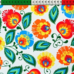 Baumwolle 100% Łowicz-Muster 3 auf weißem Hintergrund  