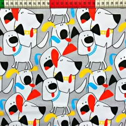 Baumwolle 100% Hunde mit bunten Ohren auf grauem Hintergrund  