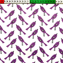 Baumwolle 100% Vögel lila auf weißem Hintergrund  