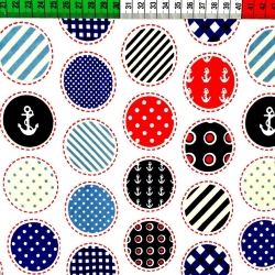 Baumwolle 100% maritimes Patchwork in Kreisen auf weißem Hintergrund  