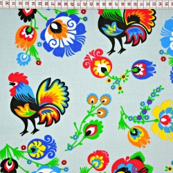 Baumwolle 100% Muster Hähne Łowickie grauer Hintergrund  