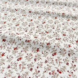 Baumwolle 100% Bordeaux Wiese auf ecrufarbenem Hintergrund  