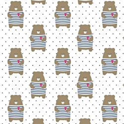 Baumwolle 100% Seemannsbären mit Punkten auf weißem Hintergrund  