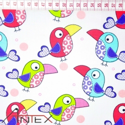 Baumwolle 100% Tukane bunt auf weißem Hintergrund  