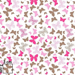 Baumwolle 100% rosa-braune Schmetterlinge auf weißem Hintergrund  