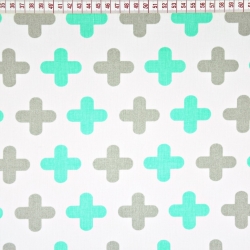 Baumwolle 100% Pluszeichen grau-minze auf weißem Hintergrund  