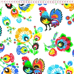 Baumwolle 100% Muster Hähne Łowickie weißer Hintergrund  