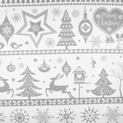 Baumwolle 100% Weihnachtsmuster große Rentiere in grauen Streifen auf weißem Hintergrund  