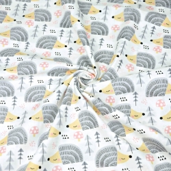 Baumwolle 100% Igel grau auf weißem Hintergrund  