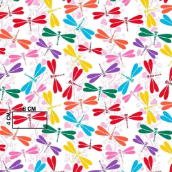 Baumwolle 100% bunte Libellen auf weißem Hintergrund  